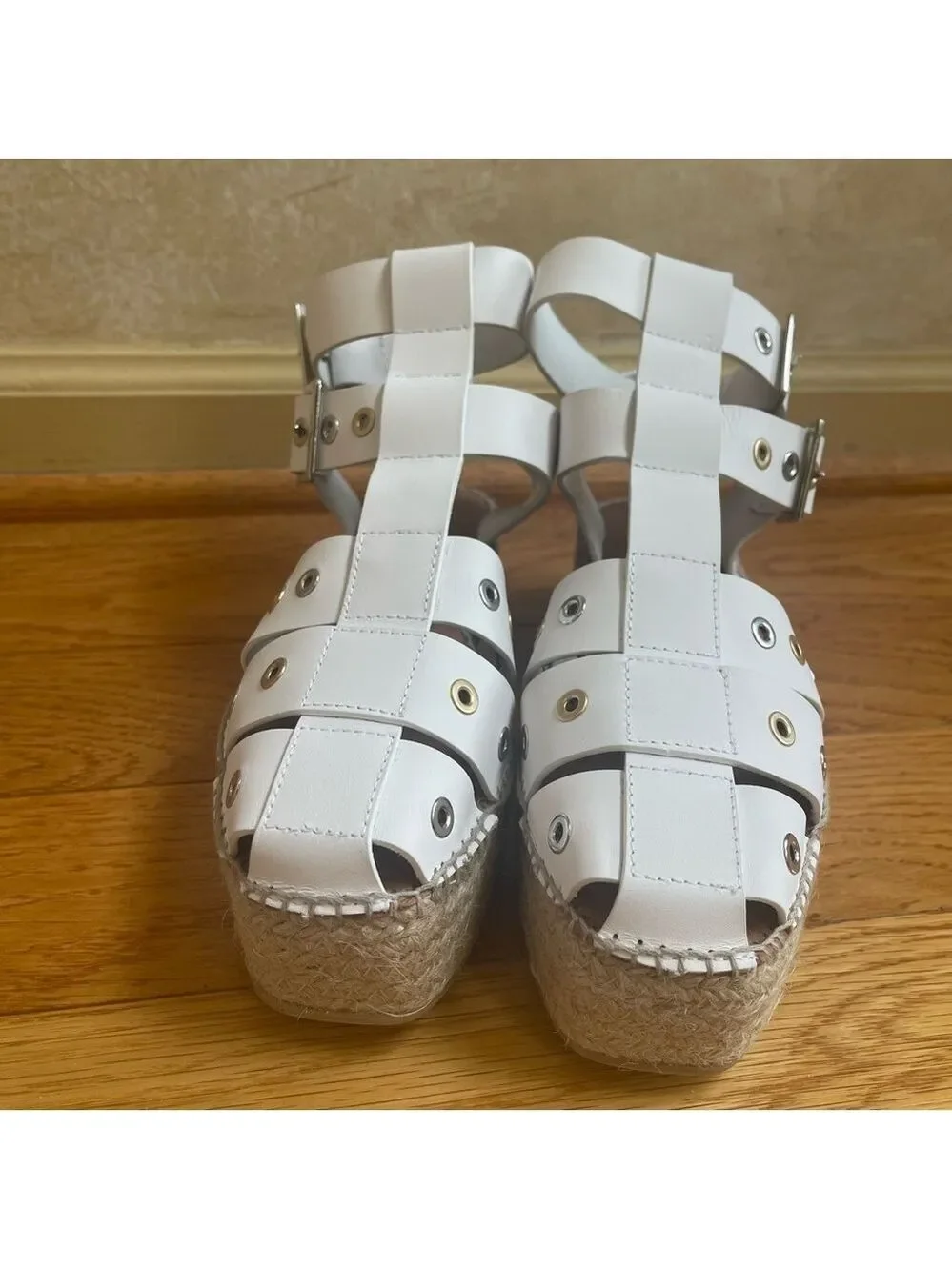 Free People Gable Glad Espadrille Gladiator Sandals White Leather Size 36, US 6